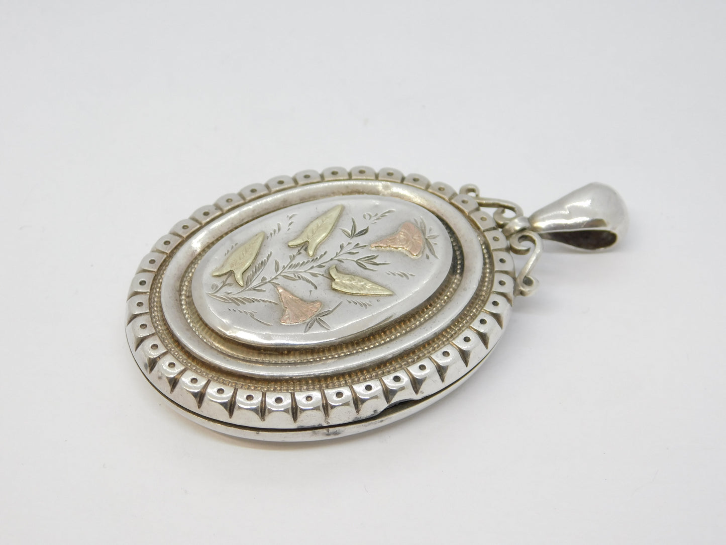 Victorian Sterling Silver & Gold Aesthetic Floral Sweetheart Locket Antique 1880