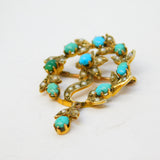 Edwardian 9ct Gold, Seed Pearl, Turquoise Floral Brooch Pendant Antique c1910
