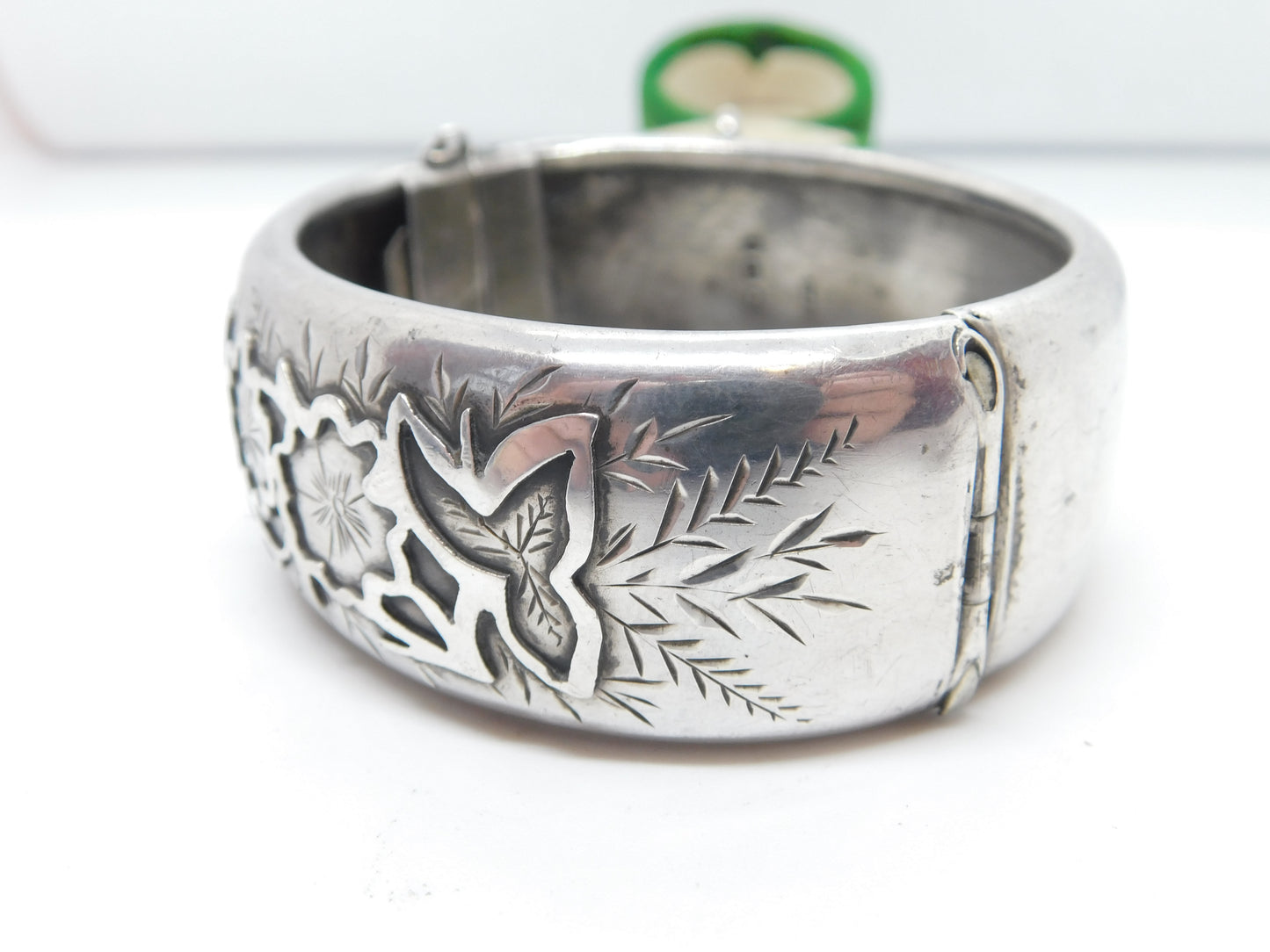 Victorian Aesthetic Sterling Silver Floral Cuff Bangle Antique 1884 Birmingham