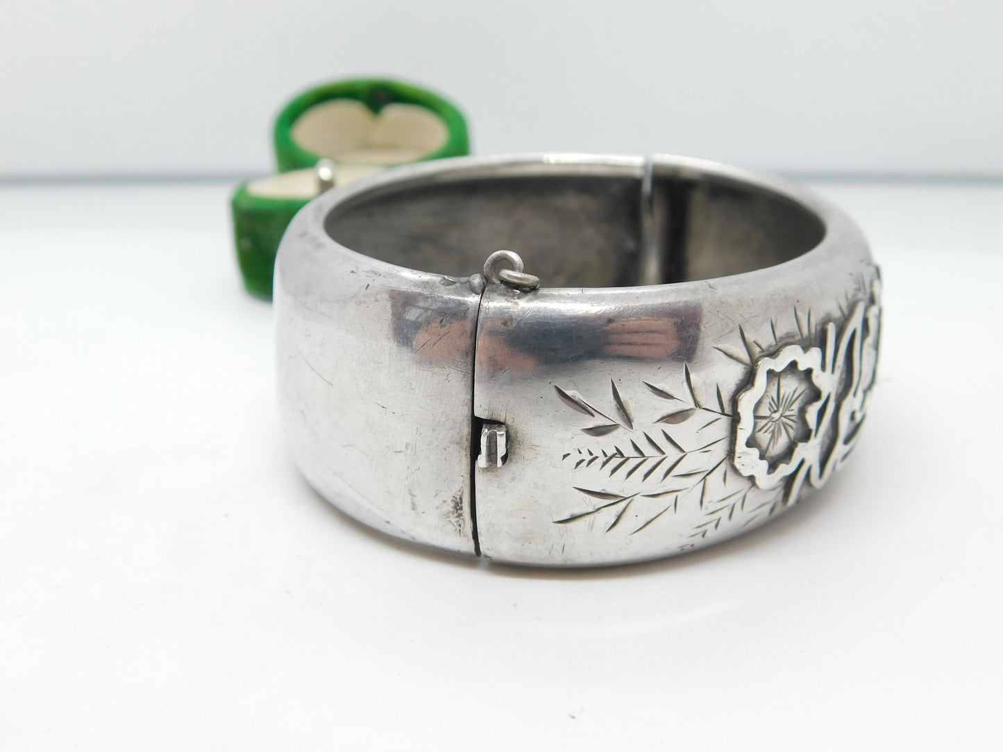 Victorian Aesthetic Sterling Silver Floral Cuff Bangle Antique 1884 Birmingham