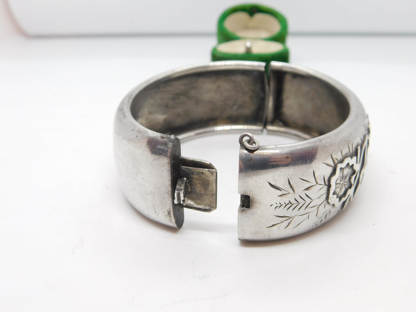 Victorian Aesthetic Sterling Silver Floral Cuff Bangle Antique 1884 Birmingham