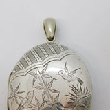 Victorian Aesthetic Large Sterling Silver Swallow Locket Pendant Antique c1880