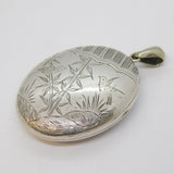 Victorian Aesthetic Large Sterling Silver Swallow Locket Pendant Antique c1880