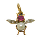 Victorian 15ct Gold, Ruby, Diamond, Sapphire, Pearl Set Bug Pendant Antique c1860