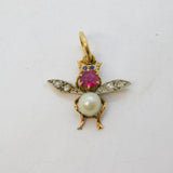 Victorian 15ct Gold, Ruby, Diamond, Sapphire, Pearl Set Bug Pendant Antique c1860