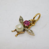 Victorian 15ct Gold, Ruby, Diamond, Sapphire, Pearl Set Bug Pendant Antique c1860