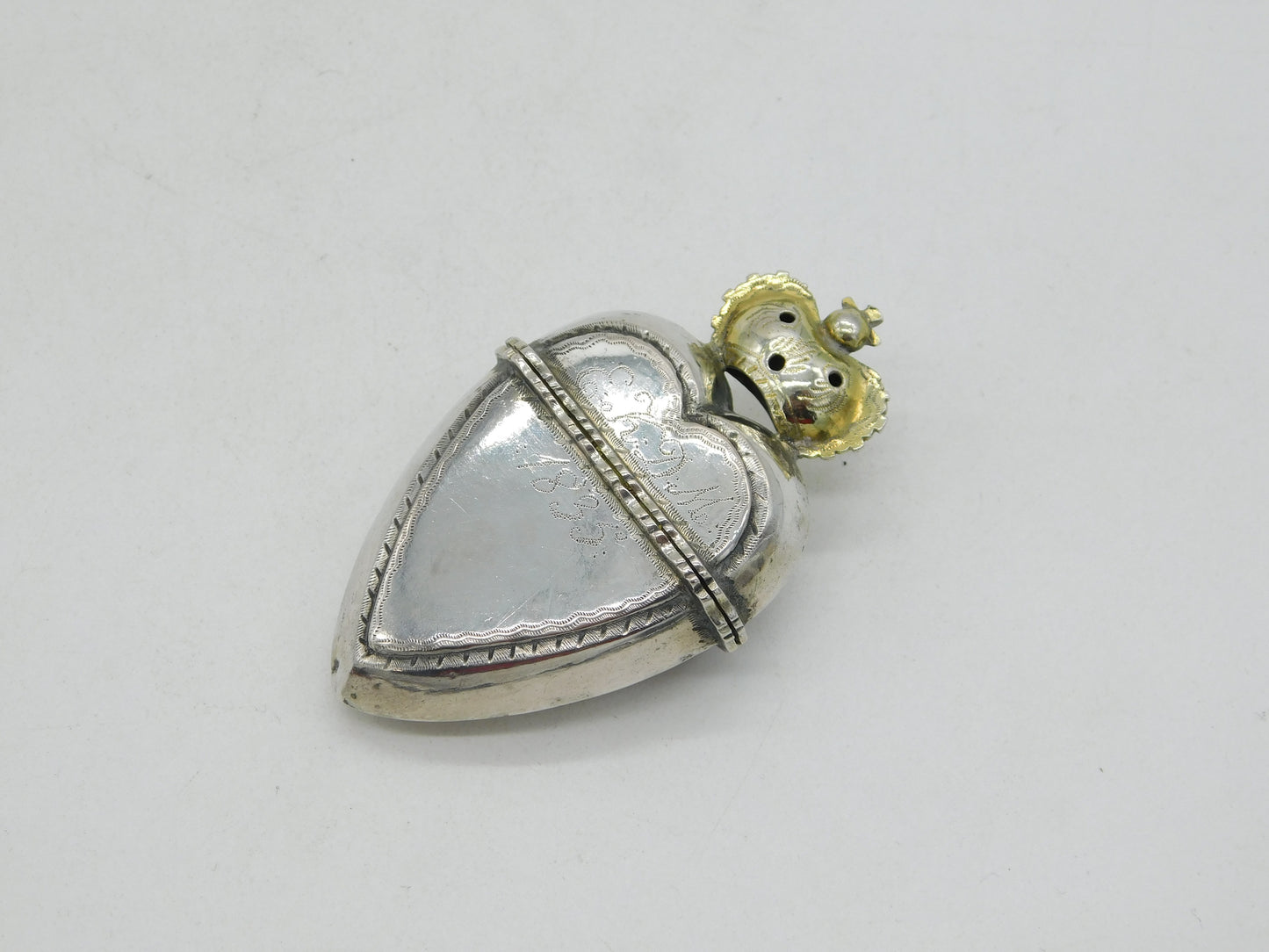 Early 19th Century Sterling Silver Crown over Heart Vesta Case Antique 1835