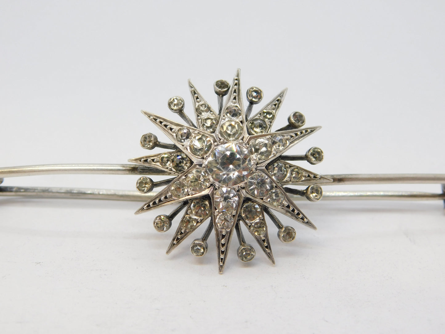 19th Century .900 Silver Spinel Set Starburst Sweetheart Brooch Antique c1860