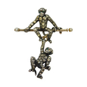 Victorian 9ct Gold, Sterling Silver & Paste Set Novelty Monkey Brooch Antique c1860