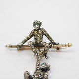 Victorian 9ct Gold, Sterling Silver & Paste Set Novelty Monkey Brooch Antique c1860