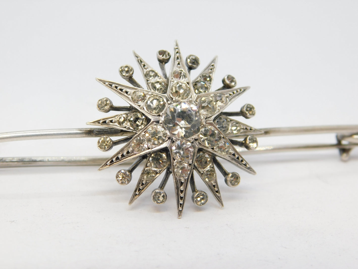 19th Century .900 Silver Spinel Set Starburst Sweetheart Brooch Antique c1860