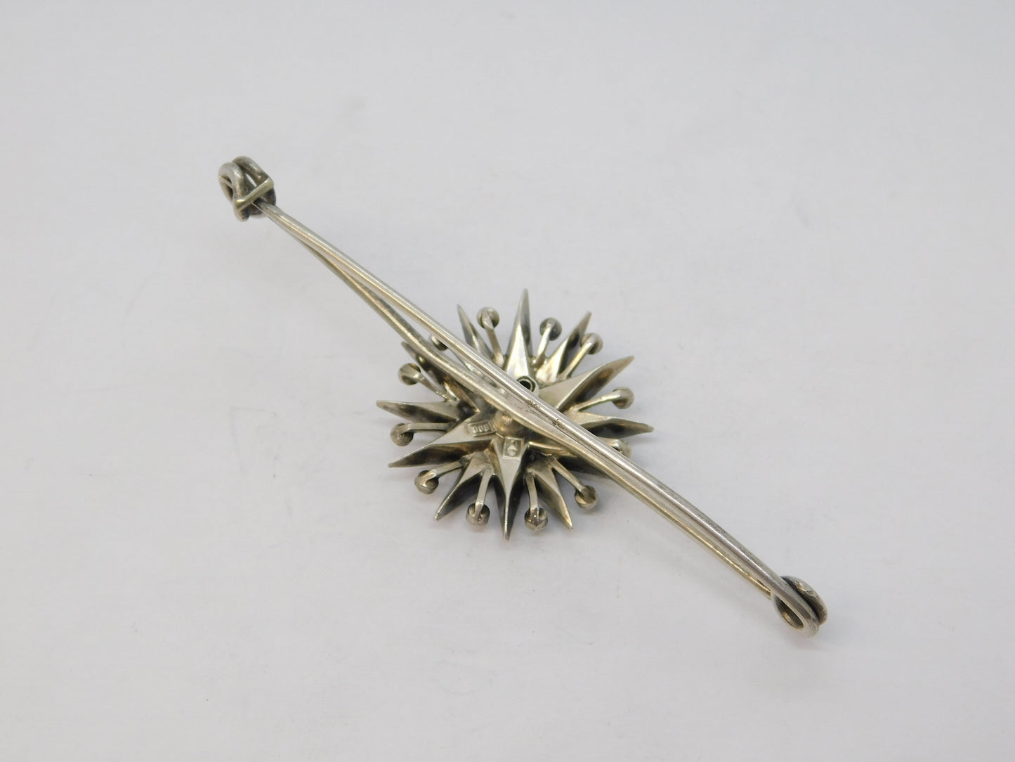 19th Century .900 Silver Spinel Set Starburst Sweetheart Brooch Antique c1860
