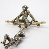 Victorian 9ct Gold, Sterling Silver & Paste Set Novelty Monkey Brooch Antique c1860