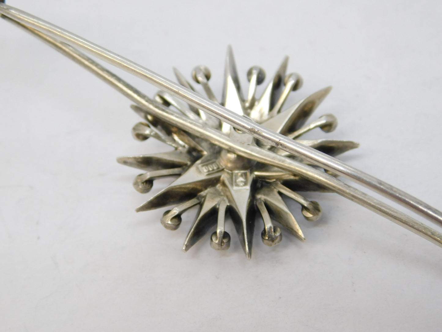 19th Century .900 Silver Spinel Set Starburst Sweetheart Brooch Antique c1860