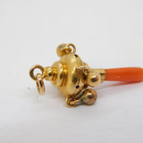 Victorian 15ct Yellow Gold, Red Coral Miniature Rattle Pendant Antique c1860