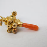Victorian 15ct Yellow Gold, Red Coral Miniature Rattle Pendant Antique c1860