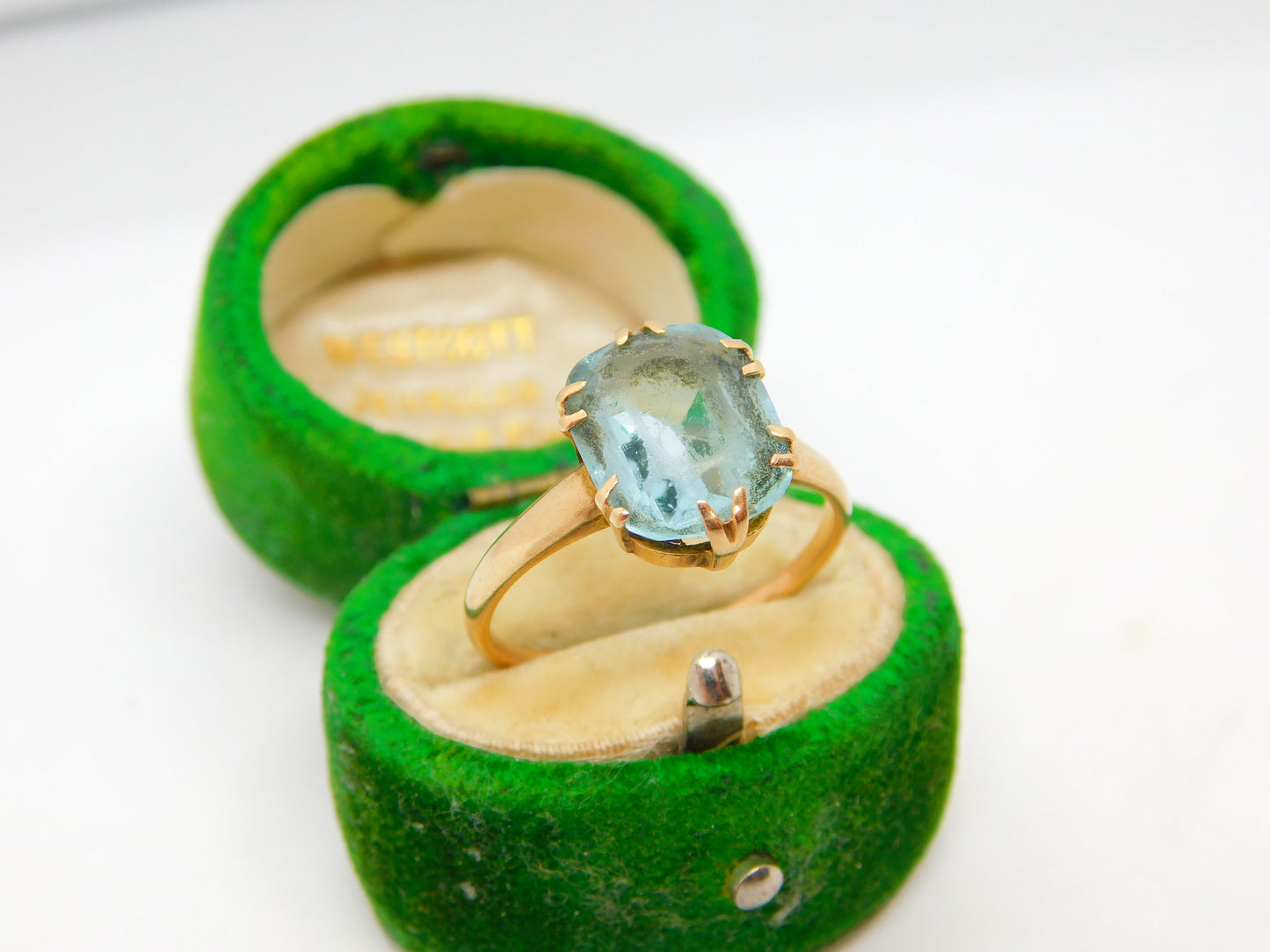 Edwardian 9ct Gold & Emerald Cut Topaz Dress Ring Antique c1910