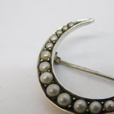 Victorian Sterling Silver Graduating Pearl Crescent Brooch Antique c1880