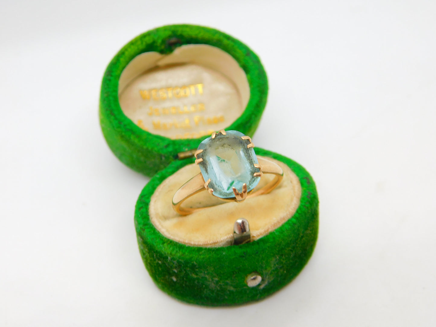 Edwardian 9ct Gold & Emerald Cut Topaz Dress Ring Antique c1910