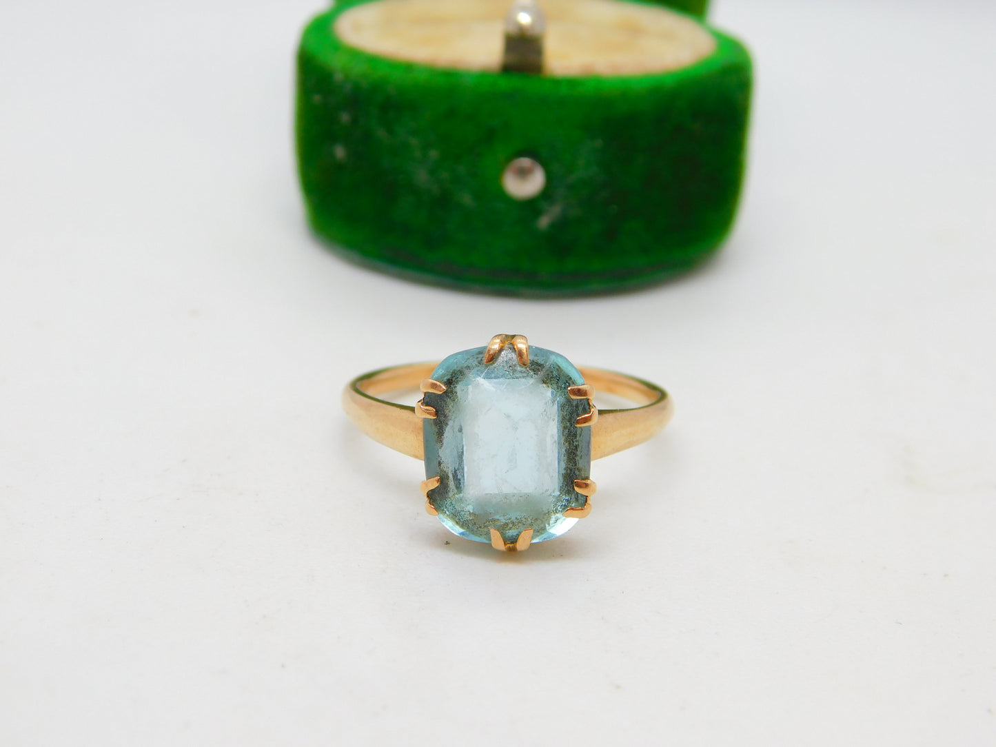 Edwardian 9ct Gold & Emerald Cut Topaz Dress Ring Antique c1910