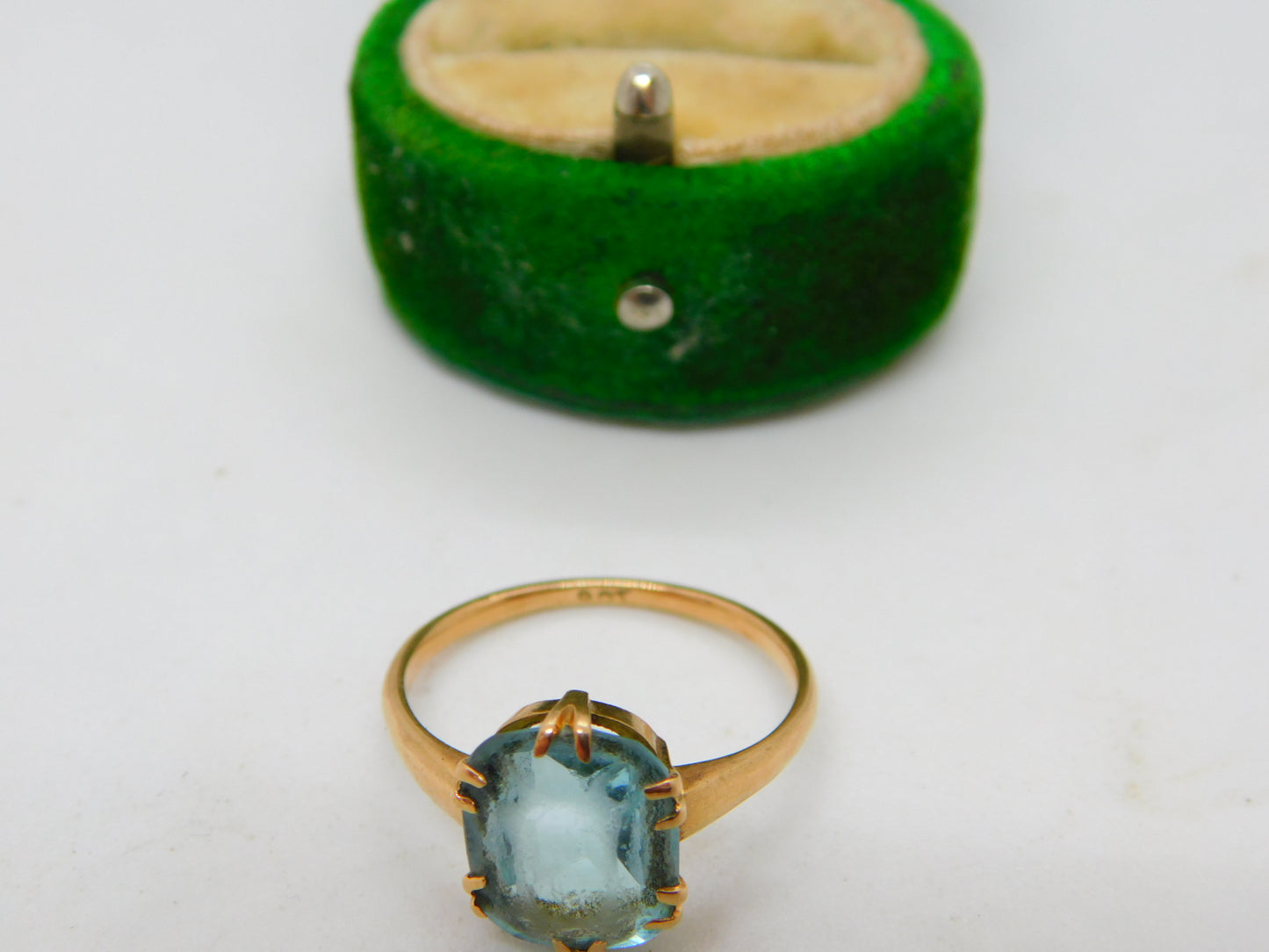 Edwardian 9ct Gold & Emerald Cut Topaz Dress Ring Antique c1910