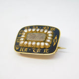 Victorian 15ct Gold, Enamel, Pearl Mourning Brooch 'Mary Poile, 1840' Antique
