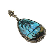TLM Sterling Silver Morpho Butterfly Wing Set Island Drop Pendant Antique c1920