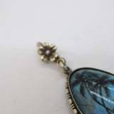 TLM Sterling Silver Morpho Butterfly Wing Set Island Drop Pendant Antique c1920