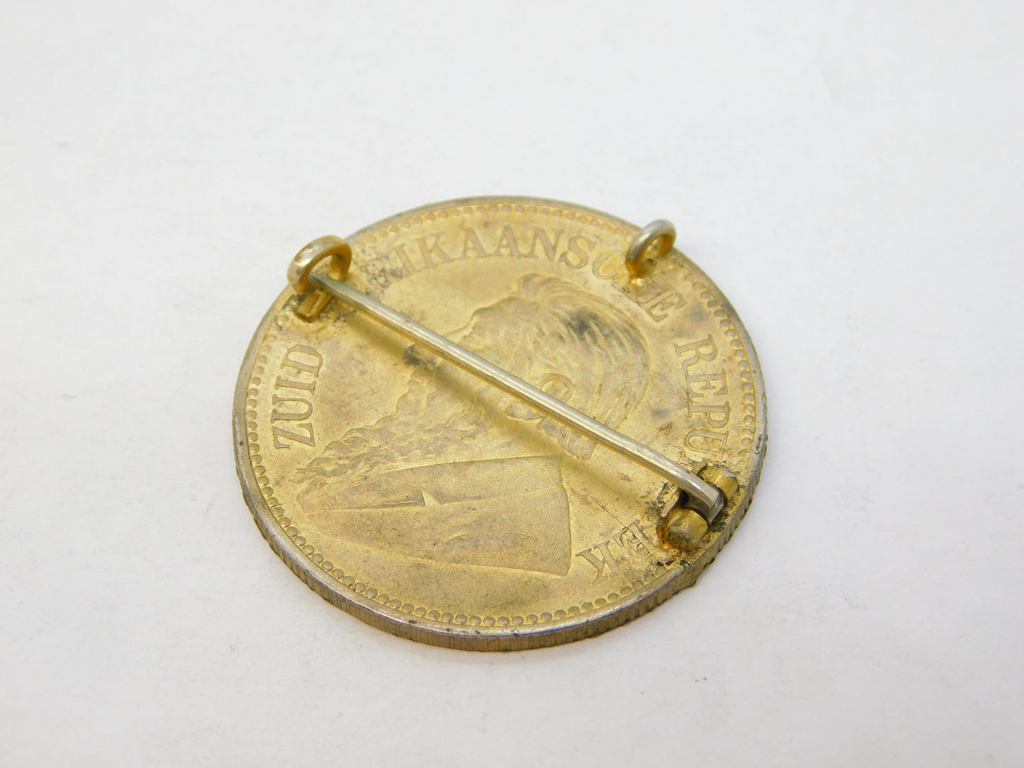 19th Century South African Sterling Silver 2 Shilling Coin Brooch Antique 1896