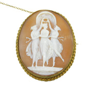 Victorian Large Rolled Gold Three Graces Carved Shell Cameo Brooch Antique c1890