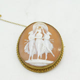 Victorian Large Rolled Gold Three Graces Carved Shell Cameo Brooch Antique c1890
