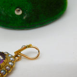 Victorian 18ct Gold, Amethyst & Seed Pearl Set Drop Pendant Antique c1880