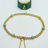 Victorian 15ct Gold & Cabochon Turquoise Set Chain Bracelet Antique c1890