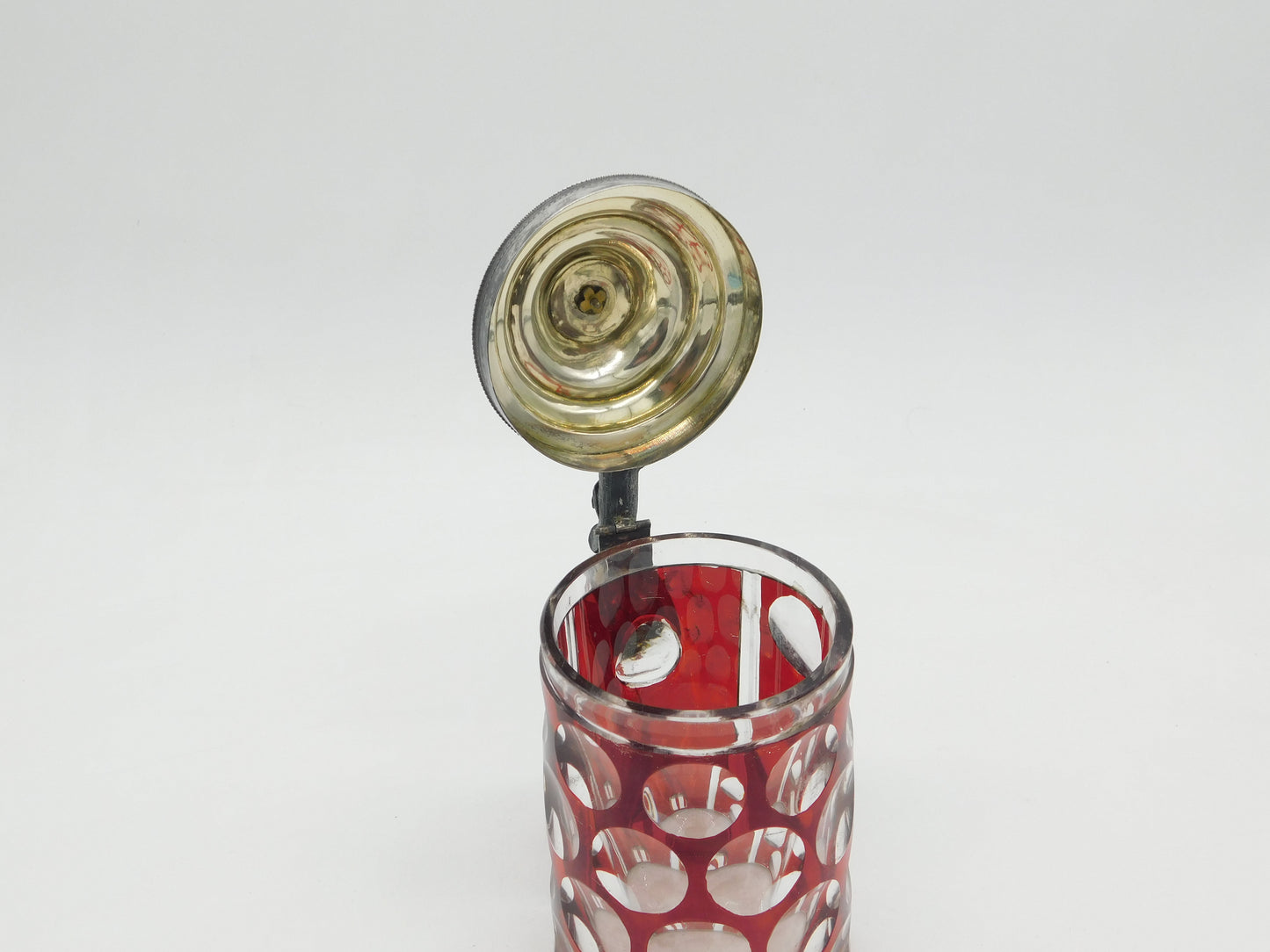 19th Century Danish Sterling Silver Topped Ruby Cut Glass Stein Antique c1850 Copenhagen