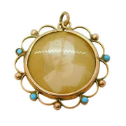 9ct Yellow Gold, Turquoise, Pearl Set Floral Portrait Pendant Antique c1910