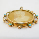 9ct Yellow Gold, Turquoise, Pearl Set Floral Portrait Pendant Antique c1910