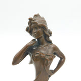 Victorian Art Nouveau Cast Bronze Sculpture of Young Lady Antique c1890
