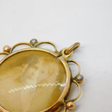 9ct Yellow Gold, Turquoise, Pearl Set Floral Portrait Pendant Antique c1910