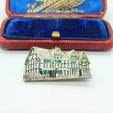 Victorian Sterling Silver & Enamel Shakespeare's Birthplace Brooch Antique 1876