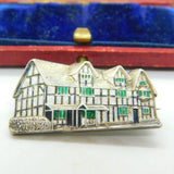 Victorian Sterling Silver & Enamel Shakespeare's Birthplace Brooch Antique 1876