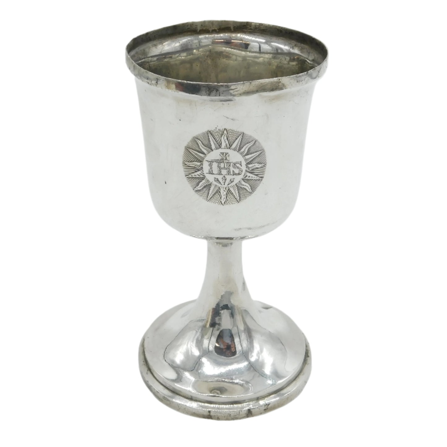 George II Sterling Silver 'IHS' Communion Wine Chalice Antique 1758 London