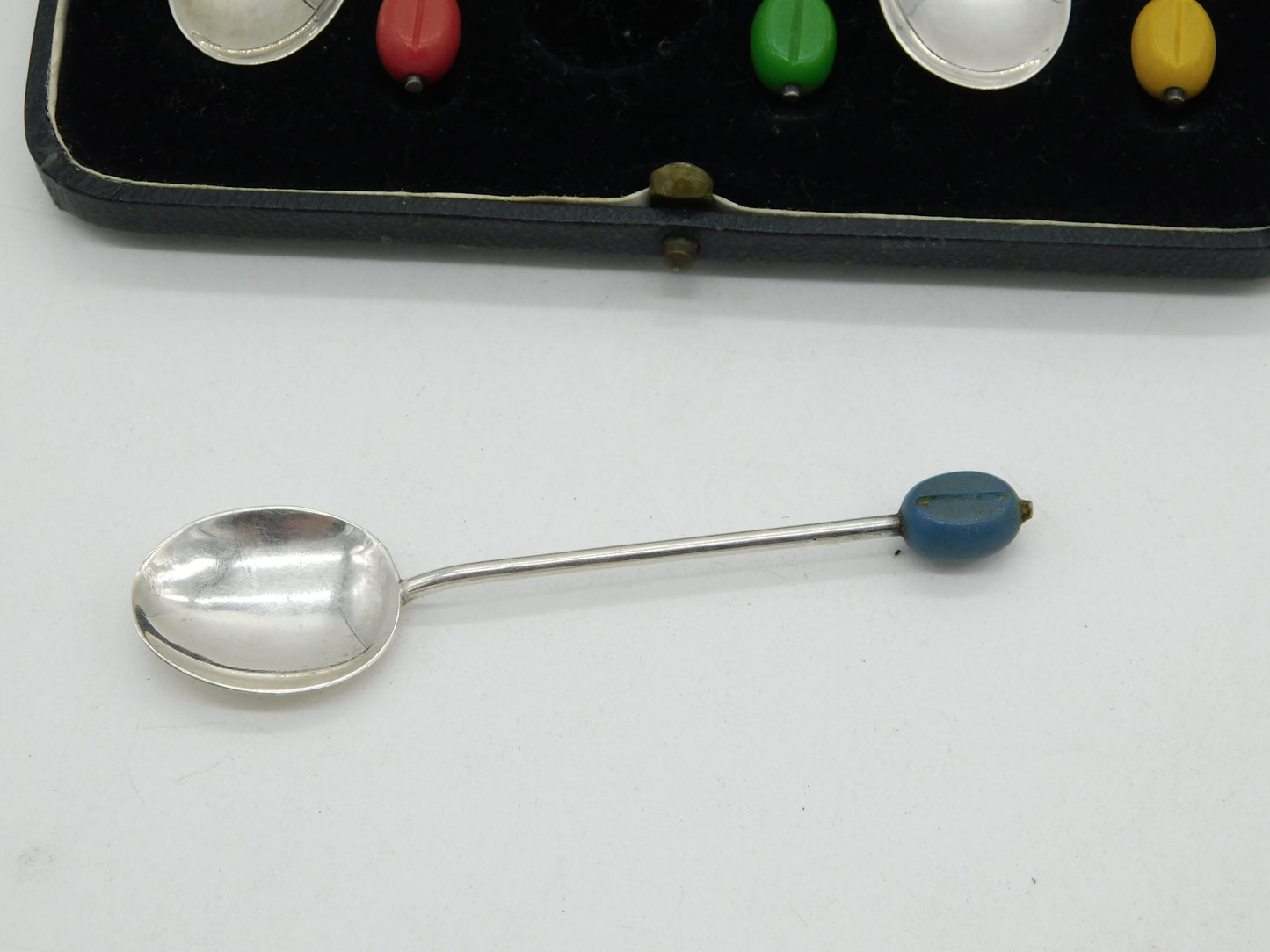 Boxed Set of Sterling Silver Bean Terminal Coffee Spoons Antique 1936 Birmingham