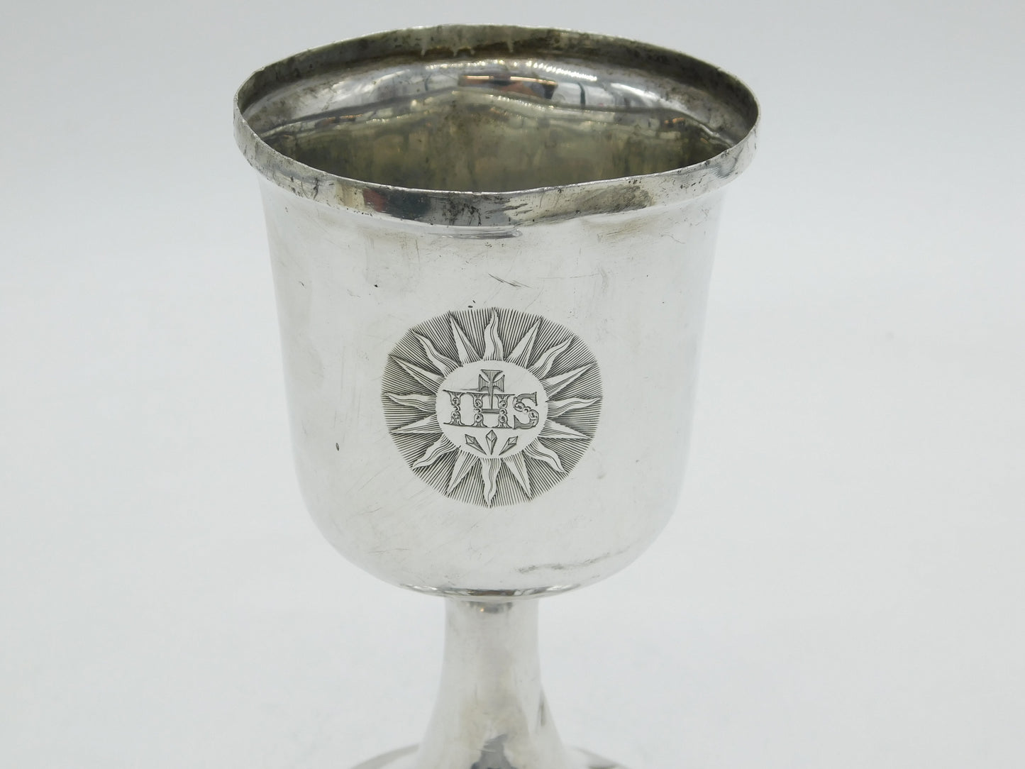 George II Sterling Silver 'IHS' Communion Wine Chalice Antique 1758 London