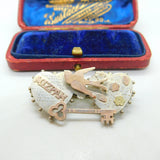 9ct Rose Gold & Sterling Silver Mizpah Swallow Brooch Antique 1910 Edwardian