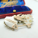 9ct Rose Gold & Sterling Silver Mizpah Swallow Brooch Antique 1910 Edwardian