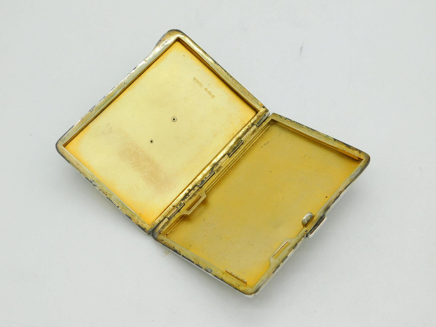 Sterling Silver, Yellow-Black Enamel, Marcasite Ladies Cigarette Case Antique 1930 London