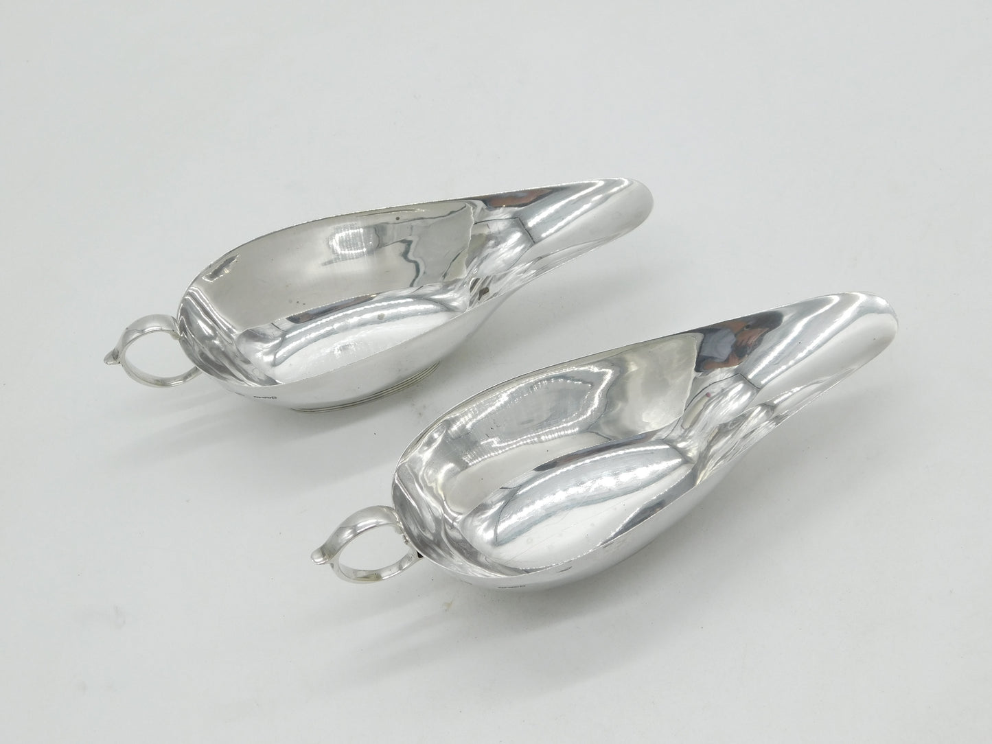 Pair of Sterling Silver Elongated Sauce Boats Antique 1934 Birmingham Art Deco