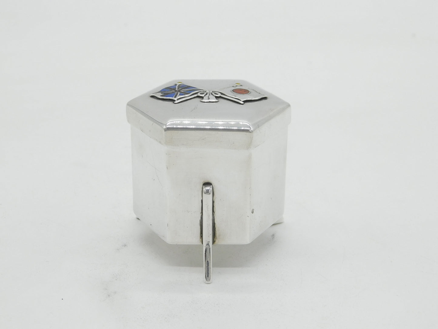 WW1 Japanese Miyamoto Sterling Silver Enamel UK & Japan Allied Flag Box Antique c1914