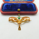 Art Nouveau 9ct Gold, Turquoise & Pearl Murrle Bennett Style Brooch Antique 1910