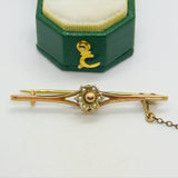 Edwardian 9ct Yellow Gold Seed Pearl Set Floral Sweetheart Brooch Antique c1910